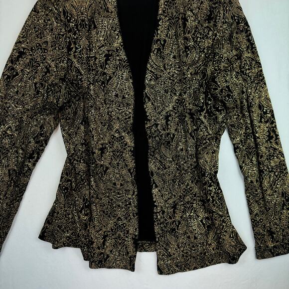 Vintage 90's Ronni Nicole by Oudia Black & Gold Glitter Cardigan Jacket Large - Picture 3 of 13
